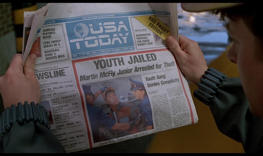 Le USA Today commémore Back To the Future avec sa page frontispice